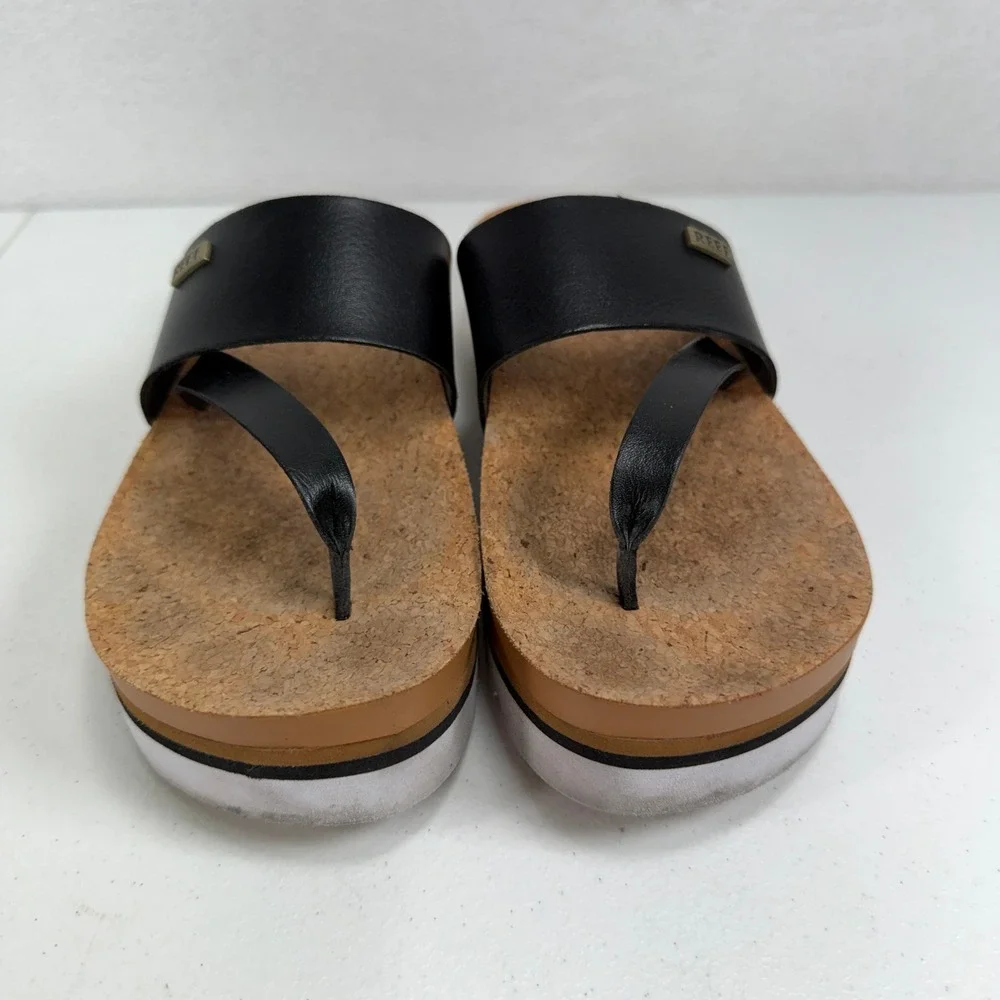 Reef 8 Cushion Sol Hi Black Cork Platform Thong Sandal Beach Casual Flatform